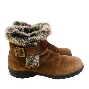 Khombu Brown Leather w/Fur Trim Weather Treated Winter Boots Size 7 M